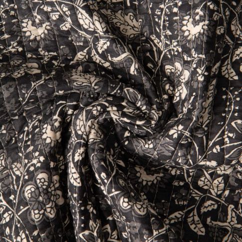 Tissu Coton Matelassé indien Block print Indien Delhi sur fond Noir