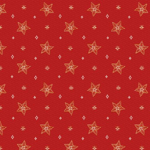 Tissu Jacquard d'ameublement Etoiles de noël Lurex sur fond Rouge