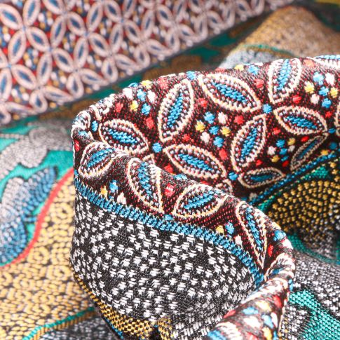 Tissu Jacquard Dubai sur fond Bleu paon