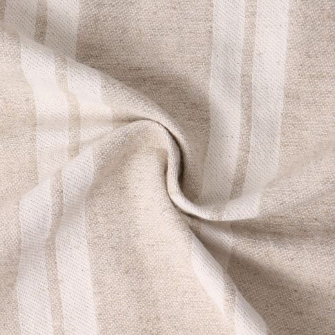 Tissu Polycoton aspect Lin Rama rayures blanches sur fond Beige