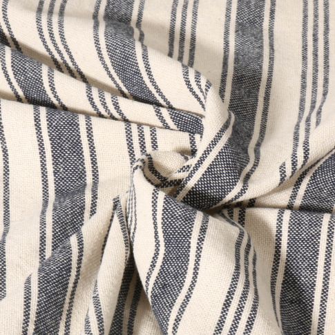 Toile de coton Eugénie rayures Indigo sur fond Ecru