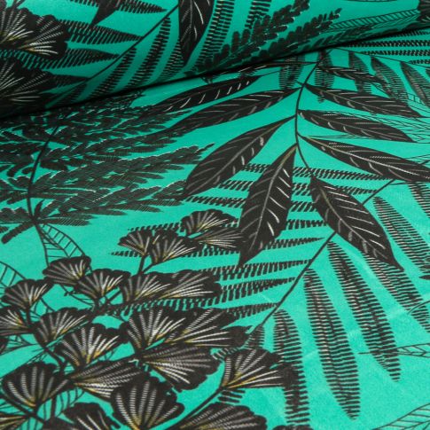 Tissu Velours d'ameublement tout doux Fantasy sur fond Vert émeraude