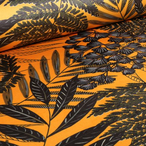 Tissu Velours d'ameublement tout doux Fantasy sur fond Jaune curcuma