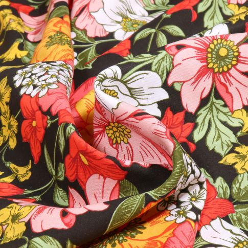 Tissu Viscose Flore sur fond Noir