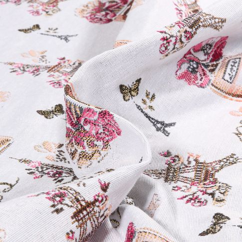 Tissu Jacquard Paris et Tour Eiffel sur fond Blanc