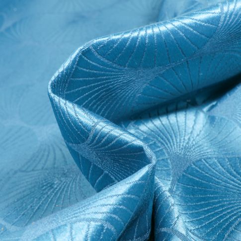 Tissu Jacquard satiné Freda sur fond Bleu paon