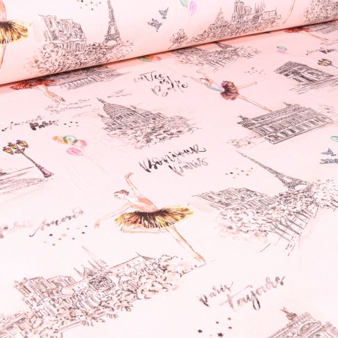 Tissu Coton sergé Arty Danseuse Garnier sur fond Rose nude