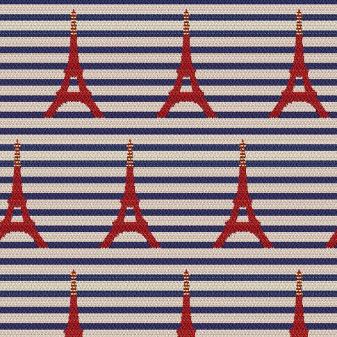 Tissu Jacquard Tour Eiffel rouge sur fond Ecru