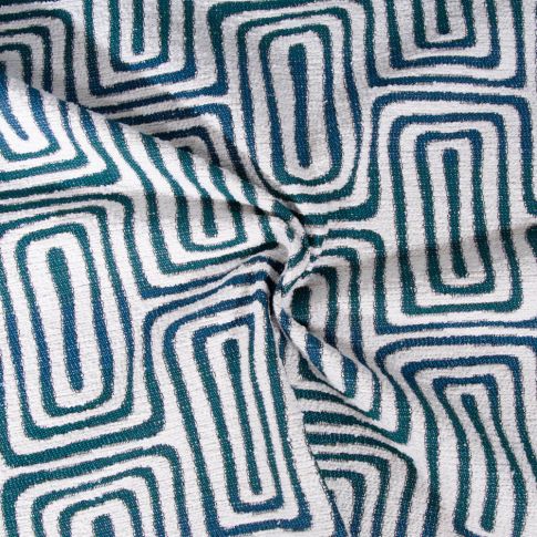 Tissu Jacquard d'ameublement tissé teint Gobi bleu sur fond Blanc