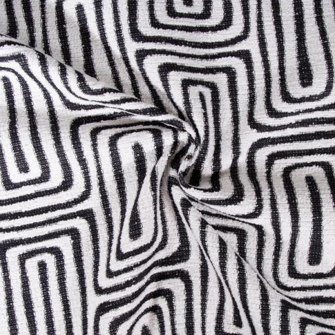 Tissu Jacquard d'ameublement tissé teint Gobi noir sur fond Blanc
