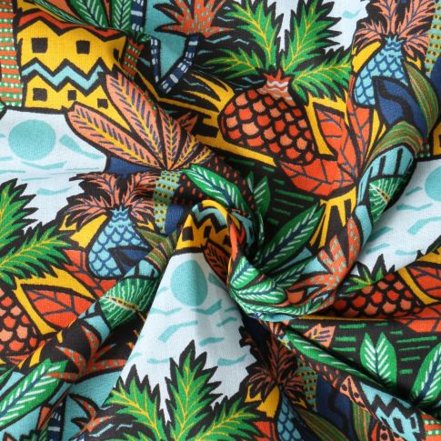 Tissu Jacquard Tropik ambiance jungle sur fond Multicolore