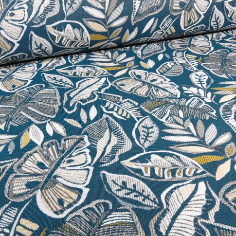 Tissu Jacquard Grenadine sur fond Bleu pétrole