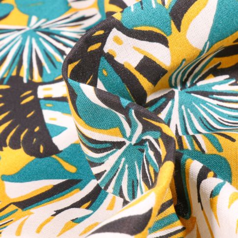 Tissu Coton imprimé Arty Gwada sur fond Jaune