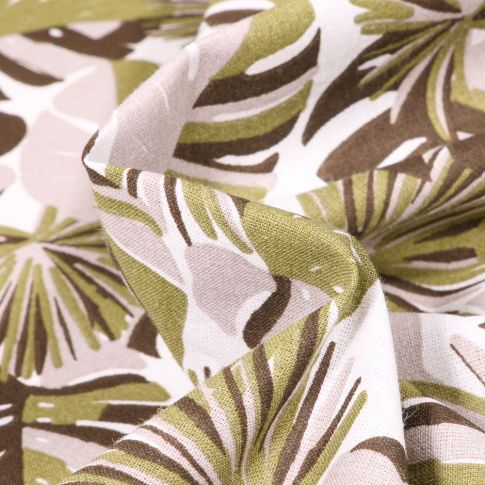 Tissu Coton imprimé Arty Gwada sur fond Vert kaki