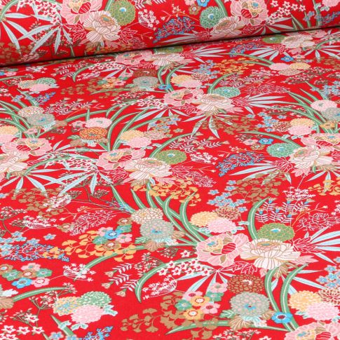 Tissu Coton imprimé Arty Harmonie sur fond Rouge