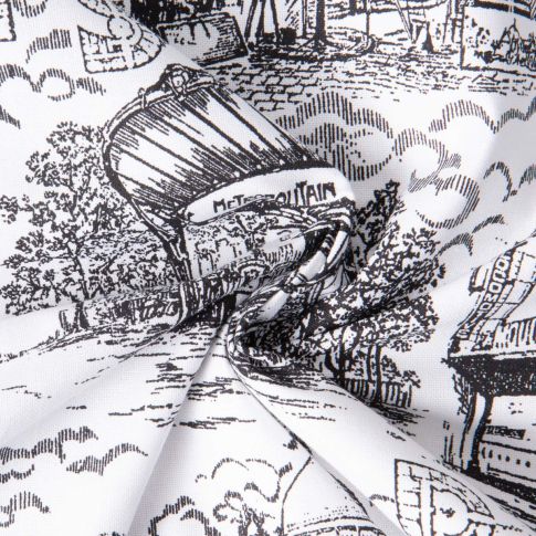 Tissu Toile  de Coton Paris Haussman sur fond Blanc