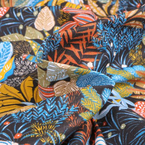 Tissu Coton imprimé Arty Hesperides sur fond Noir