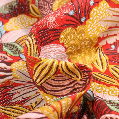 Tissu Coton imprimé Arty Hesperides sur fond Rouge