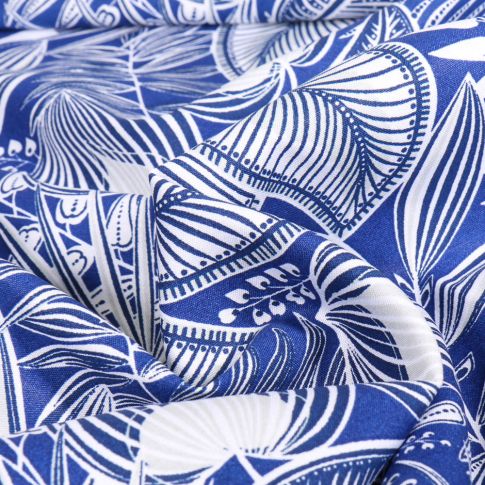 Tissu Viscose   Hevea sur fond Bleu
