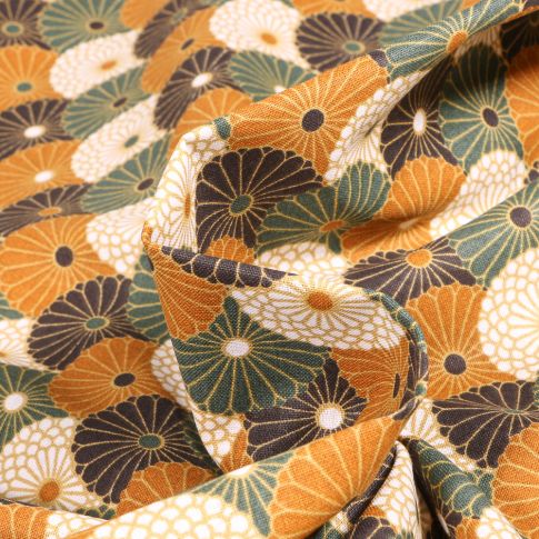 Tissu Coton imprimé Arty Hiro sur fond Bronze