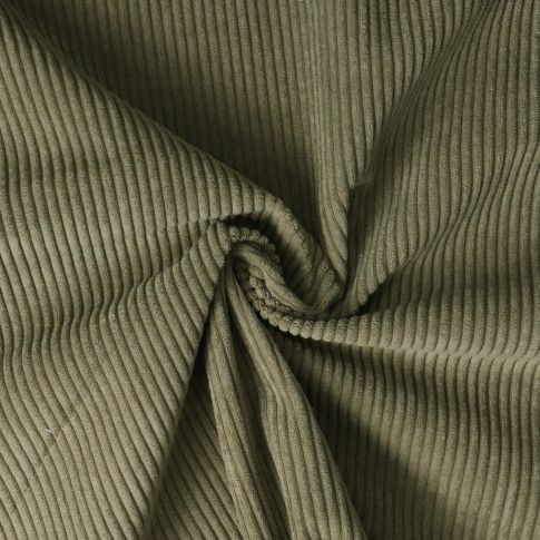 Tissu Velours d'ameublement côtelé Emy uni Vert kaki