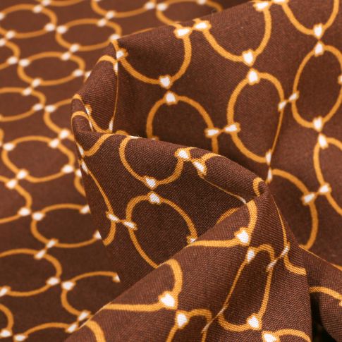 Tissu Viscose Arty Anneaux Or sur fond Marron