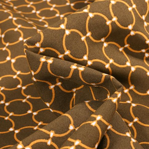 Tissu Viscose Arty Anneaux Or sur fond Bronze