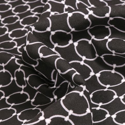 Tissu Viscose Arty Anneaux argent sur fond Noir