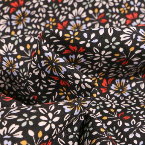 Tissu Viscose Arty Irène sur fond Noir
