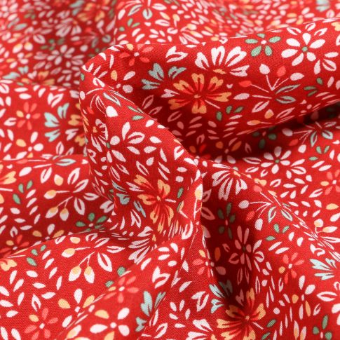 Tissu Viscose Arty Irène sur fond Rouge