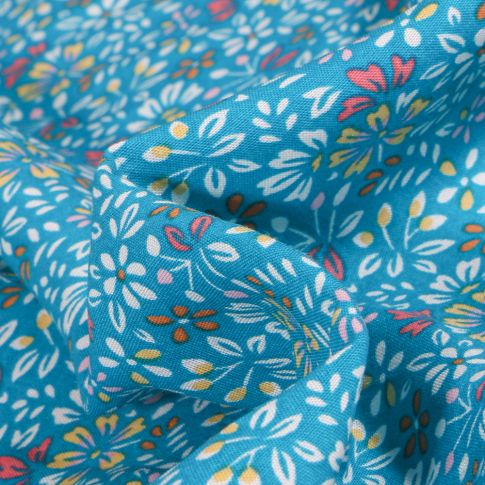 Tissu Viscose Arty Irène sur fond Bleu turquoise
