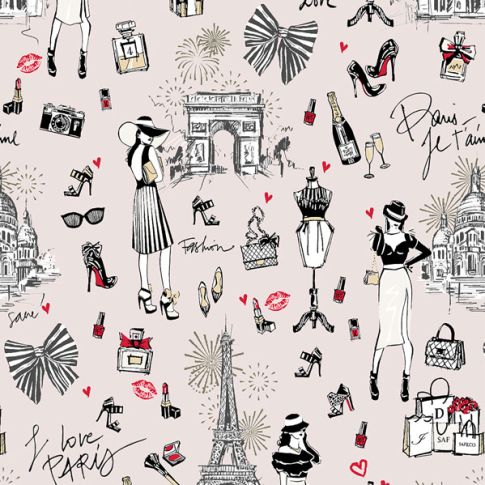 Tissu Coton enduit Paris Je T'aime sur fond Rose