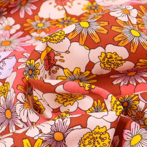 Tissu Viscose Arty Amber sur fond Terracotta