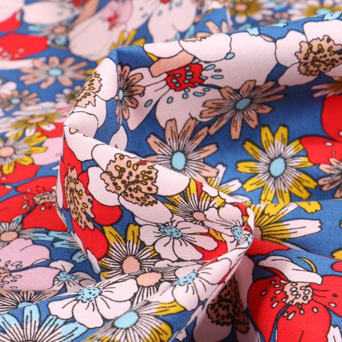 Tissu Viscose Arty Joplin sur fond Bleu
