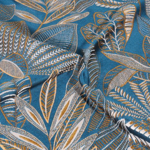 Tissu Jacquard Grandes fleurs Lagende sur fond Bleu canard