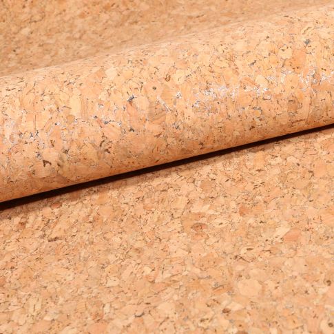 Tissu Liège Pailleté argenté sur fond Naturel