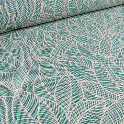 Tissu Jacquard Limon Feuillages sur fond Vert émeraude