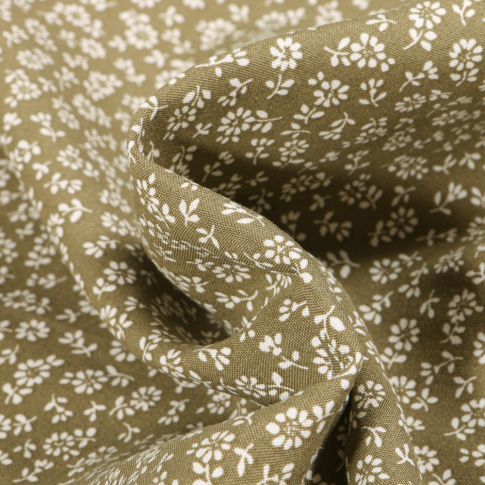 Tissu Viscose Arty Lison sur fond Vert kaki