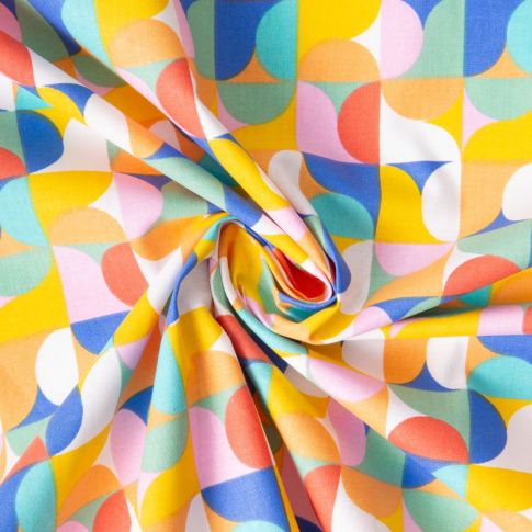 Tissu Coton imprimé  Arty Mabula Pop multicolore sur fond Jaune
