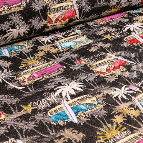 Tissu Jacquard Combi Volkswagen Malibu gris sur fond Noir