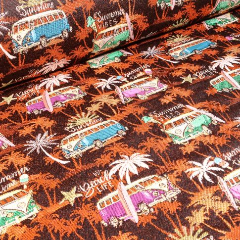 Tissu Jacquard Combi Volkswagen Malibu rouille sur fond Noir
