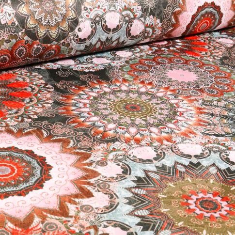 Tissu Jacquard damassé Mandala sur fond Vert kaki