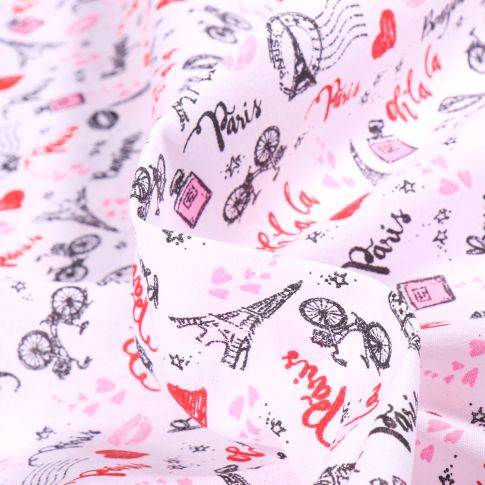 Tissu Coton imprimé Arty Le Marais sur fond Blanc