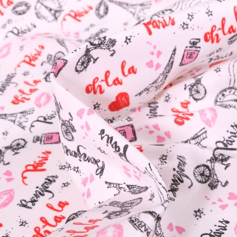 Tissu Coton enduit Le Marais sur fond Blanc