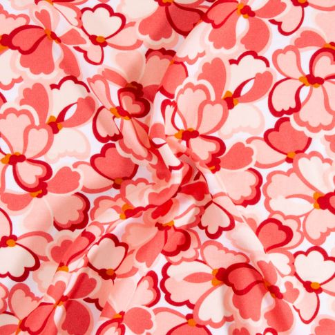 Tissu Viscose Marigold fleuris sur fond Rose