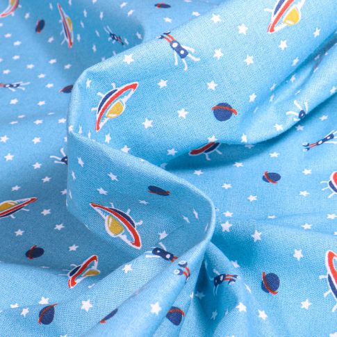 Tissu Coton imprimé  Arty Martiens sur fond Bleu