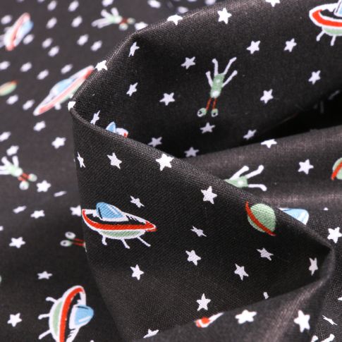 Tissu Coton imprimé Arty Martiens sur fond Noir