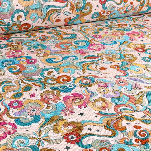Tissu Jacquard Marylou émeraude sur fond Ecru