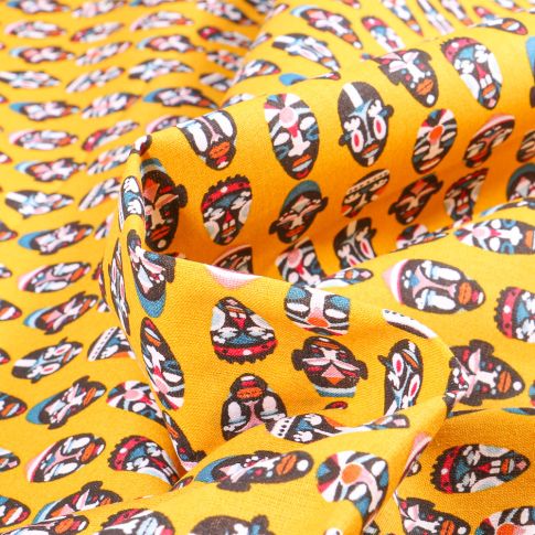 Tissu Coton imprimé Arty Tribu sur fond Jaune