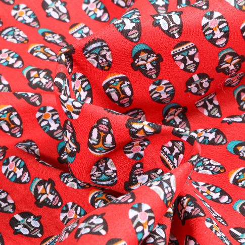 Tissu Coton imprimé Arty Tribu sur fond Rouge